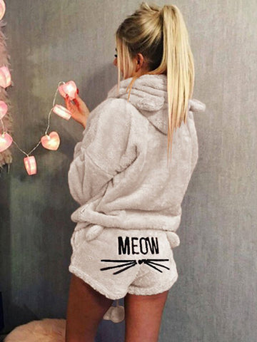 Airchics combinaison pyjama short pilou pilou polaire meow brodée à capuche mignon femme vetement